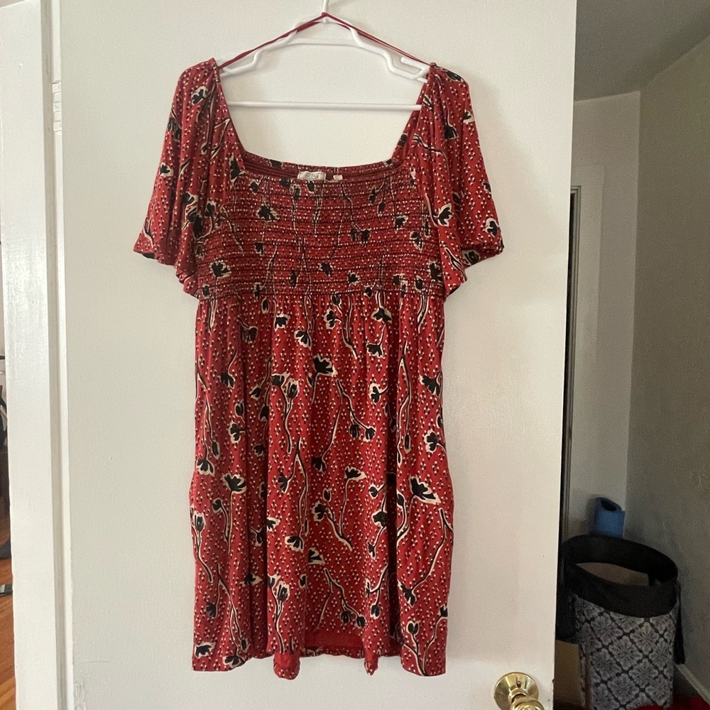 Fat Face Red and Black Floral Mini Dress US 6 UK 10